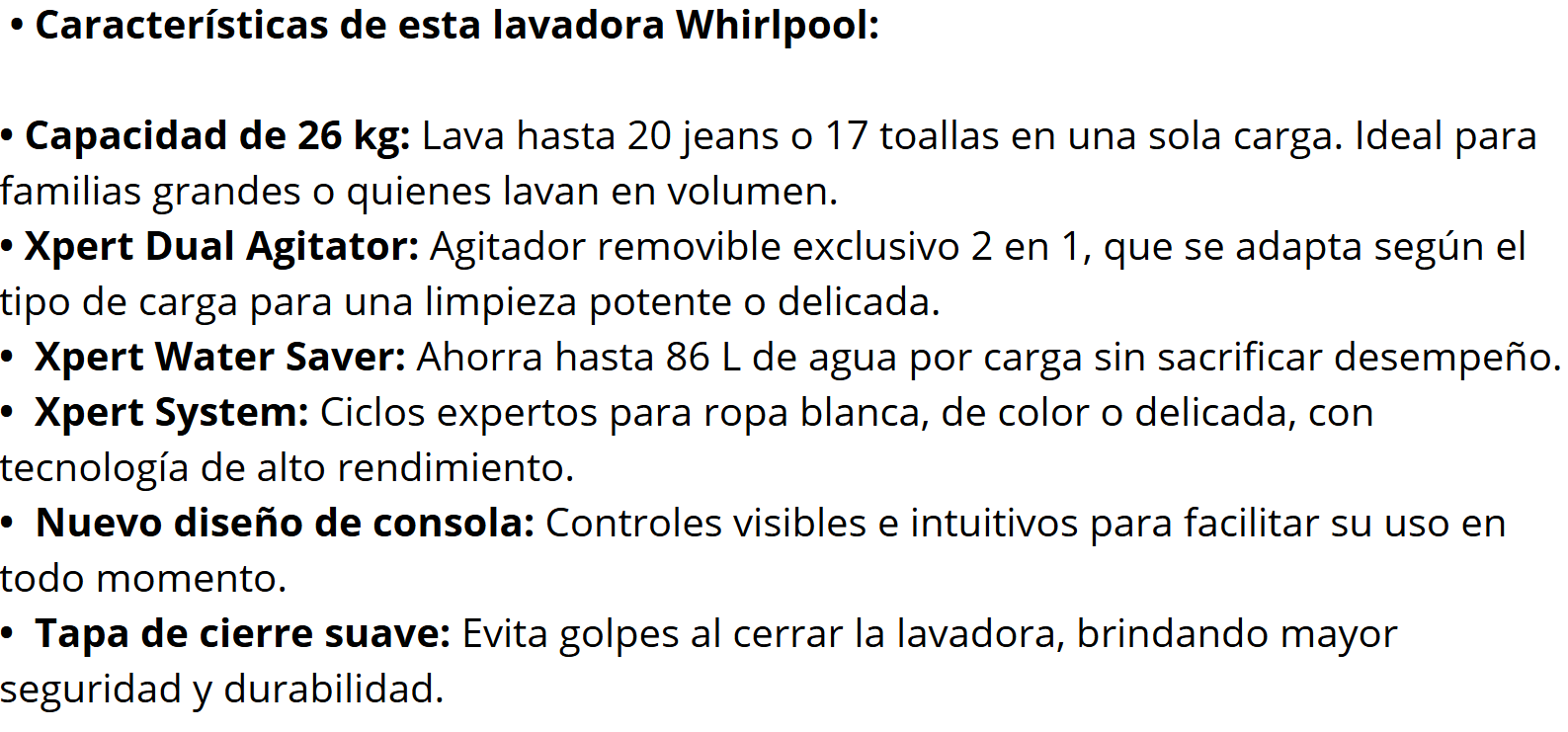 Lavadora Whirlpool 26kg, con agitador 2 en 1, 8MWTW2654WRM0