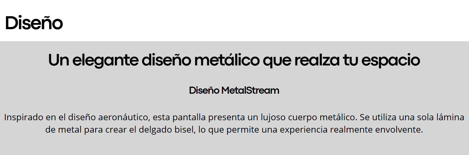Diseño MetalStream del televisor Samsung UN50U8000PCZE con cuerpo metálico inspirado en diseño aeronáutico y bisel delgado.