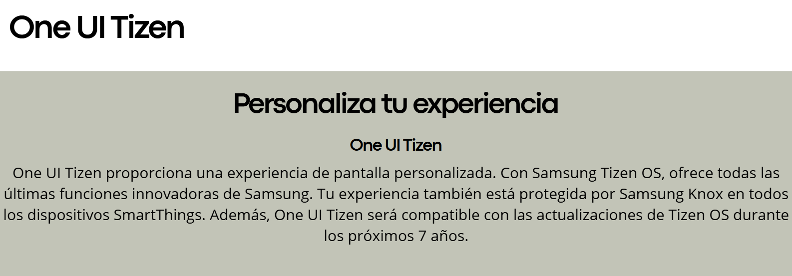 Interfaz One UI Tizen del Samsung UN55U8000PCZE con funciones personalizadas, seguridad Samsung Knox y 7 años de actualizaciones.