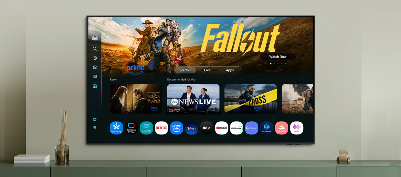 Interfaz Smart Hub del Samsung UN65U8000PCZE con aplicaciones de streaming como Netflix, Prime Video y Disney+.