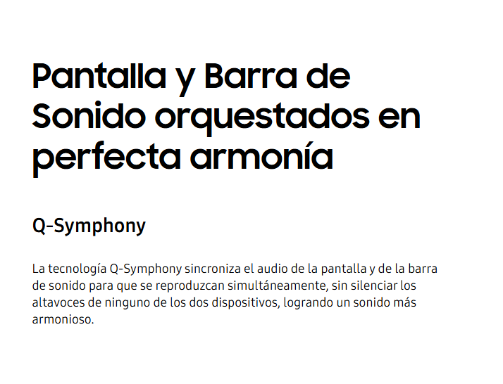 Tecnología Q-Symphony en Samsung UN43U8000PCZE para sincronizar el audio del televisor y la barra de sonido en perfecta armonía.