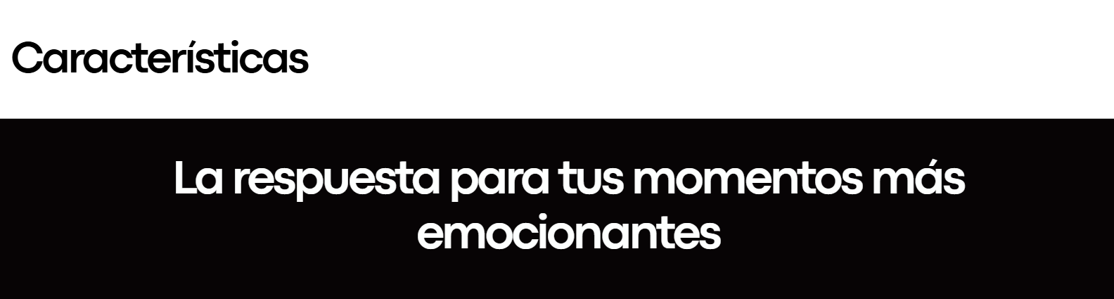Banner promocional de características del televisor Samsung UN75M70HAPXPA con la frase La respuesta para tus momentos más emocionantes.