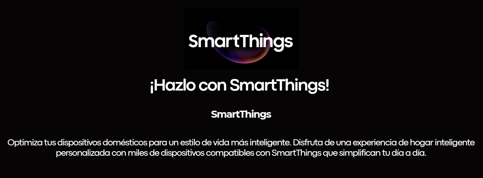 Banner informativo sobre la integración de SmartThings en el televisor Samsung UN75M70HAPXPA con el eslogan ¡Hazlo con SmartThings!.