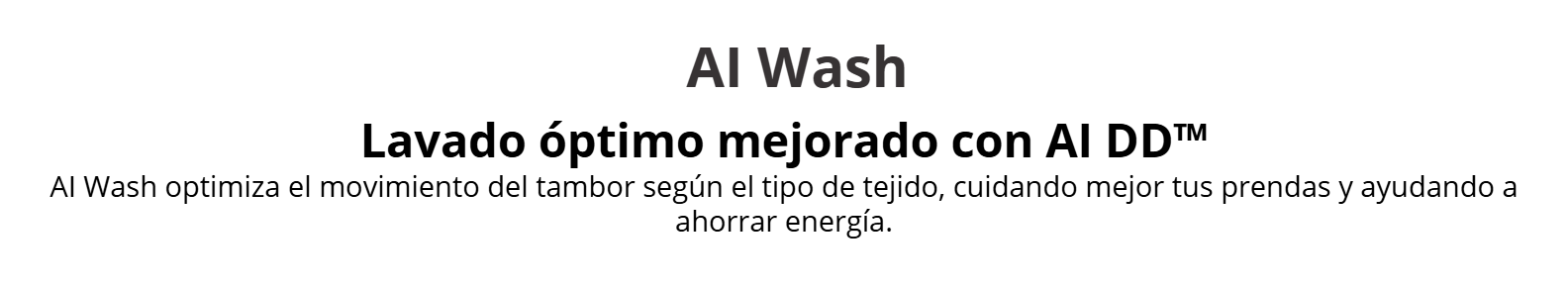 Banner informativo de la lavadora LG de 23 kg modelo WT23EGTX6 que explica la tecnología AI Wash y el lavado óptimo mejorado con AI DD.